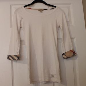 Burberry Check-Cuff White Top Size Small